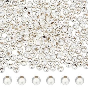 Brass Spacer Beads, Long-Lasting Plated, Round, 925 Sterling Silver Plated, 4x3.5mm, Hole: 1.6mm, about 260pcs/box