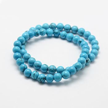 Synthetic Turquoise Round Beads Stretch Bracelets, Dyed, Dark Turquoise, 2 inch(50mm), 6mm