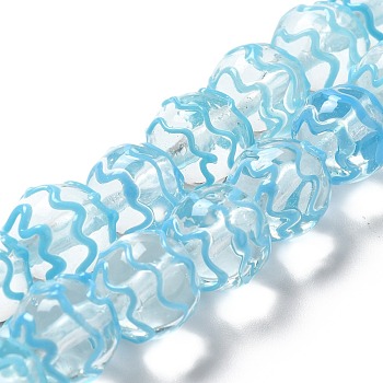 Handmade Bumpy Lampwork Beads, Round with Wave, Sky Blue, 12x11mm, Hole: 2mm, about 33pcs/strand, 14.57''(37cm)