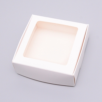 Paper Candy Boxes, Bakery Box, with PVC Clear Window, for Party, Wedding, Baby Shower, Square, White, 9.5x9.5x3.5cm