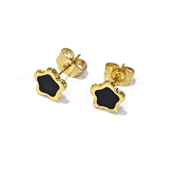 304 Stainless Steel Enamel Stud Earrings, with 316 Surgical Stainless Steel Pin, Golden, Star, Black, 7.5x7.5x2mm, Pin: 0.8mm