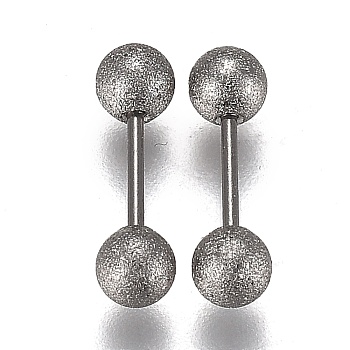 304 Stainless Steel Ball Stud Earrings, Textured, Barbell Cartilage Earrings, Stainless Steel Color, 16x5mm, Pin: 0.7mm, 12pairs/set