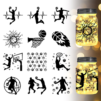 12 Style Silhouette Paper, for Lighting Decoration, Paper Cut Light Box, Rectangle, Basketball Pattern, 90x100mm, 12pcs/set