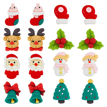CHGCRAFT 48Pcs 8 Styles Christmas Theme Opaque Resin Cabochons, Reindeer & Christmas Tree & Santa Claus, Mixed Shapes, Mixed Color, 21~25x15.5~26x6~8.5mm, 6pcs/style