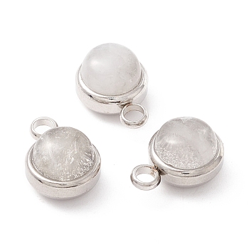 Natural Quartz Crystal Charms, Rock Crystal Charms, with 304 Stainless Steel Findings, Half Round, Stainless Steel Color, 13.5x10x7.5mm, Hole: 2.5mm