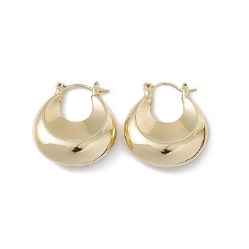 Brass Croissant Thick Hoop Earrings for Women, Lead Free & Cadmium Free, Real 18K Gold Plated, 25.5x23x7mm, Pin: 0.9mm