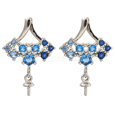 Platinum Dodger Blue Others Brass+Cubic Zirconia Stud Earring Findings