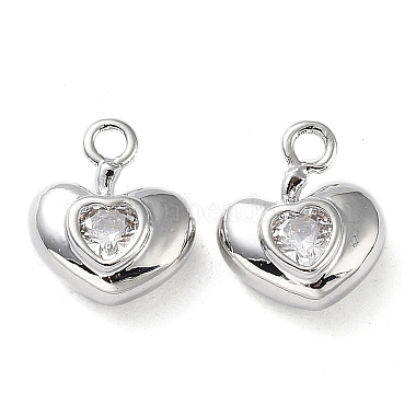 Real Platinum Plated Clear Heart Brass+Cubic Zirconia Charms