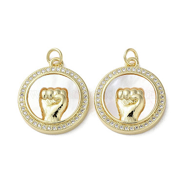 Real 18K Gold Plated Clear Flat Round Brass+Cubic Zirconia+Shell Pendants