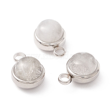 Stainless Steel Color Half Round Quartz Crystal Charms