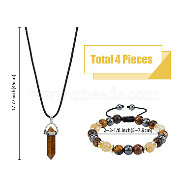 Natural Mixed Gemstone Bullet Pendant Necklaces & Braided Bead Bracelet(SJEW-FI0001-12)-2