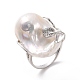 Natural Pearl Nugget with Cubic Zirconia Leaf Open Cuff Ring(RJEW-P033-02P-02A)-2