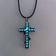 Luminous Glow In The Dark Alloy Cross with Snake Pendant Necklace with Leather Cord(LUMI-PW0006-62)-1