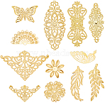 DIY Jewelry Making Finding Kit, Including 96Pcs 12 Styles Iron Cabochons & Link & Pendant & Bead Caps, Triangle & Leaf & Flower & Butterfly, Golden, 27~80.5x10.5~76x0.5~2mm, 8Pcs/style(FIND-SC0006-95)