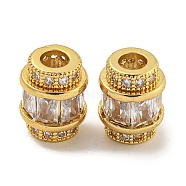 Rack Plating Brass Cubic Zirconia Beads,  Long-Lasting Plated, Lead Free & Cadmium Free, Column, Real 18K Gold Plated, 12x9.5mm, Hole: 3.7mm(KK-L215-316B-02G)