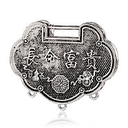 Tibetan Style Alloy Chandelier Components Links, Longevity Lock with Chinese Character Blessing, Antique Silver, 40x51x12mm, Hole: 2mm and 4x15mm(PALLOY-J684-10AS)