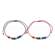 2Pcs 2 Color Natural & Synthetic Mixed Gemstone Round Braided Bead Anklets Set, Chakra Theme Adjustable Bracelets with Nylon Cords, Inner Diameter: 1/2~3-3/8 inch(1.4~8.5cm), 1Pc/color(AJEW-AN00551)