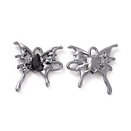 Rack Plating Alloy Connector Charms, Butterfly Links with Glass, Gunmetal, Cadmium Free & Lead Free & Nickle Free, Black, 29x28x4.5mm, Hole: 3.5x2.5mm(FIND-I037-19B-01)