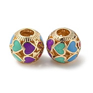 Alloy Enamel European Beads, Large Hole Beads, Round with Heart, Golden, 14x13mm, Hole: 5mm(FIND-E044-16G)