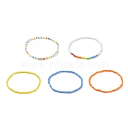 5Pcs 5 Style Glass Seed & Brass Beaded Stretch Bracelets Set for Women, Mixed Color, Inner Diameter: 2-1/4 inch(5.7cm), 1Pc/style(BJEW-JB08978)