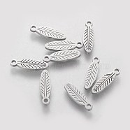 201 Stainless Steel Charms, Leaf, Stainless Steel Color, 12x3.5x1.1mm, Hole: 1mm(STAS-Q201-T496)