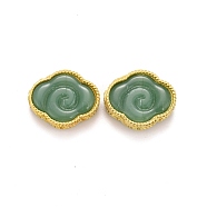 Rack Plating Brass Beads, with Imitation Jade Glass, Long-Lasting Plated, Light Gold, Auspicious Cloud, Olive Drab, 13x16x5mm, Hole: 1.2mm(KK-P212-01A)