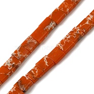 Synthetic Imperial Jasper Beads Strands, 2-Hole, Rectangle, Dark Orange, 5.5~6x5x2.5mm, Hole: 0.9mm, about 69~70pcs/strand, 15.12~15.2 inch(38.4~38.6cm)(G-F762-A09-01)