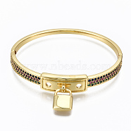 Brass Micro Pave Cubic Zirconia Bangles, Nickel Free, Padlock, Real 16K Gold Plated, Colorful, Inner Diameter: 2-1/4x2 inch(5.7x5cm), 10mm(BJEW-T018-04G-01-NF)