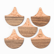 Transparent Resin & Walnut Wood Pendants, with Gold Foil, Fan, Dark Salmon, 38x38x3mm, Hole: 2mm(RESI-S389-046A-B04)