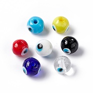 Handmade Evil Eye Lampwork Beads, Round, Mixed Color, 12~12.5mm, Hole: 1.6mm(LAMP-F025-03)