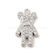 Rack Plating Brass Micro Pave Cubic Zirconia Pendants, Cadmium Free & Lead Free, Long-Lasting Plated, Bear Charm, Platinum, 16x9.5x3mm, Hole: 1.2mm(KK-P230-16P)