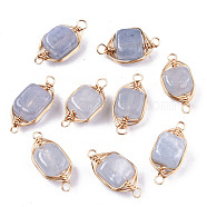 Natural Agate Links Connectors, Light Gold Tone Brass Wire Wrapped, Cube, Azure, 17x8.5x7mm, Hole: 1.6mm(G-T131-99C)
