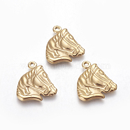 Vacuum Plating 304 Stainless Steel Pendants, Horse Head, Golden, 21.5x19x2mm, Hole: 1.5mm(STAS-I101-30G)
