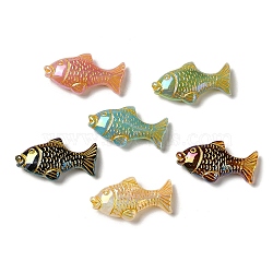Plating Opaque Acrylic Beads, Golden Metal Enlaced, Fish, Mixed Color, 18x34x8mm, Hole: 2.8mm(MACR-D025-12)