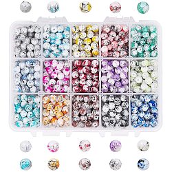 Drawbench & Baking Painted Glass Beads, Round, Mixed Color, 6mm, Hole: 1mm, 60~65pcs/compartment, 900~975pcs/box(GLAA-PH0007-44)