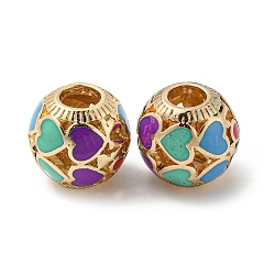 Alloy Enamel European Beads, Large Hole Beads, Round with Heart, Golden, 14x13mm, Hole: 5mm(FIND-E044-16G)