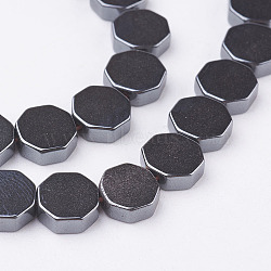 Non-magnetic Synthetic Hematite Beads Strands, Octagon, 8x3mm, Hole: 1mm, about 52pcs/strand, 15.7 inch(40cm)(G-P341-19-8x3mm)