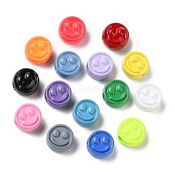 Spray Painted Alloy Beads, Flat Round with Smiling Face, Mixed Color, 7.5x4mm, Hole: 2mm(PALLOY-M215-16)