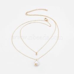Natural Baroque Pearl Keshi Pearl Tiered Necklaces, Double Layer Necklaces, with Brass Chains and Findings, Cardboard Jewelry Boxes, Antique White, 16.3 inch(41.5cm)(NJEW-JN02255-03)