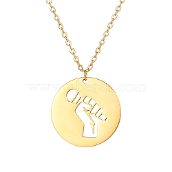 Flat Round with Hollow Microphone Stainless Steel Pendant Necklaces for Women, Real 18K Gold Plated, no size(SE2751-2)