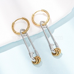 304 Stainless Steel Hoop Earrings for Women, Paperclips, Golden & Stainless Steel Color, 45x16mm(SA-CBA7B26-03GP-01)