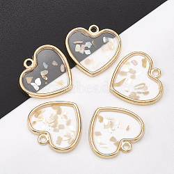 Epoxy Resin Pendants, with Alloy Findings and Shell, Heart, Light Gold, 18.5x19.5x1.5~2mm, Hole: 1.8mm(X-PALLOY-S177-30)
