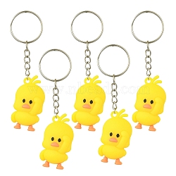 Plastic Keychain, with Iron Findings, Duck, Yellow, 8.6cm, 5pcs/set(KEYC-YW00107)