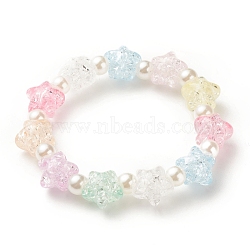 Candy Color Acrylic Star & ABS Plastic Pearl Beaded Stretch Bracelet for Kids, Colorful, Inner Diameter: 1-5/8 inch(4.1cm)(BJEW-JB08243)