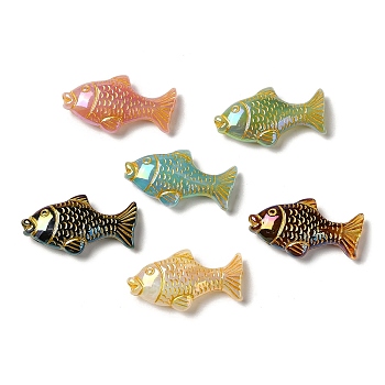 Plating Opaque Acrylic Beads, Golden Metal Enlaced, Fish, Mixed Color, 18x34x8mm, Hole: 2.8mm