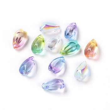 Transparent Glass Charms, Teardrop Shaped Petal, Two Tone, Mixed Color, 13x8x5.5mm, Hole: 1.2mm