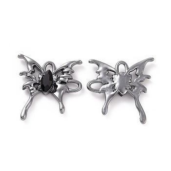 Rack Plating Alloy Connector Charms, Butterfly Links with Glass, Gunmetal, Cadmium Free & Lead Free & Nickle Free, Black, 29x28x4.5mm, Hole: 3.5x2.5mm
