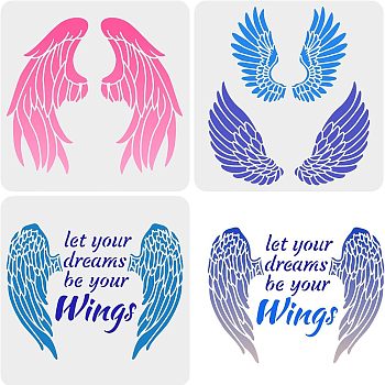 Plastic Drawing Painting Stencils Templates Sets, Square, Wing Pattern, 30x30cm, 3 style/set