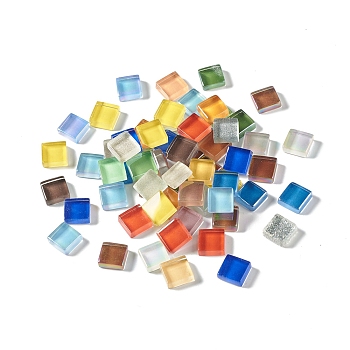 Mosaic Tiles Glass Cabochons, for Home Decoration or DIY Crafts, Square, Mixed Color, 10x10x4mm, about 1000pcs/1000g