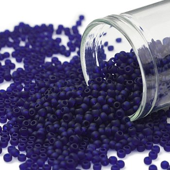 TOHO Round Seed Beads, Japanese Seed Beads, (8DF) Transparent Frost Cobalt, 11/0, 2.2mm, Hole: 0.8mm, about 1110pcs/bottle, 10g/bottle